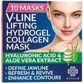 Stylia V-Line Lifting Collagen Face Mask with Hyaluronic Acid & Aloe Vera - Spa Quality Chin Strap - Jawline Shaper Collagen Mask - Face Masks Skincare - Chin Strap for Sleeping - 10PC