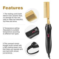 2-in-1 Hot Comb & Hair Straightener - Fast Heating & Wet/Dry Use