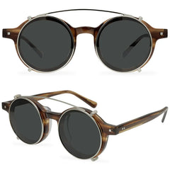 Round Acetate Polarized Clip Sun Glasses