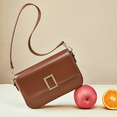 Square Buckle Leather Shoulder Bag