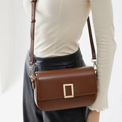 Square Buckle Leather Shoulder Bag