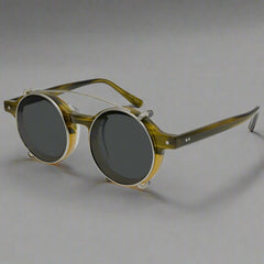 Round Acetate Polarized Clip Sun Glasses