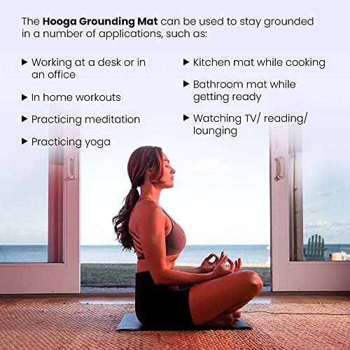 Hooga Grounding Mat for Sleep, Energy, Pain Relief, Inflammation, Balance, Wellness. Earth Connected Therapy. Indoor Grounding at Home, Office, Work. 15 Foot Cord Included. Conductive Carbon