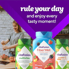 Vitafusion Fiber Well Gummies, Sugar Free Fiber Supplement, Gummies for Adults, Strawberry & Blackberry Flavors, 90 Count