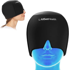 Migraine Relief Cap Ice Head Wrap and Hat | Hot/Cold Gel Pack With Face and Eye Mask Compress for Headache Relief - Black - FSA HSA Eligible