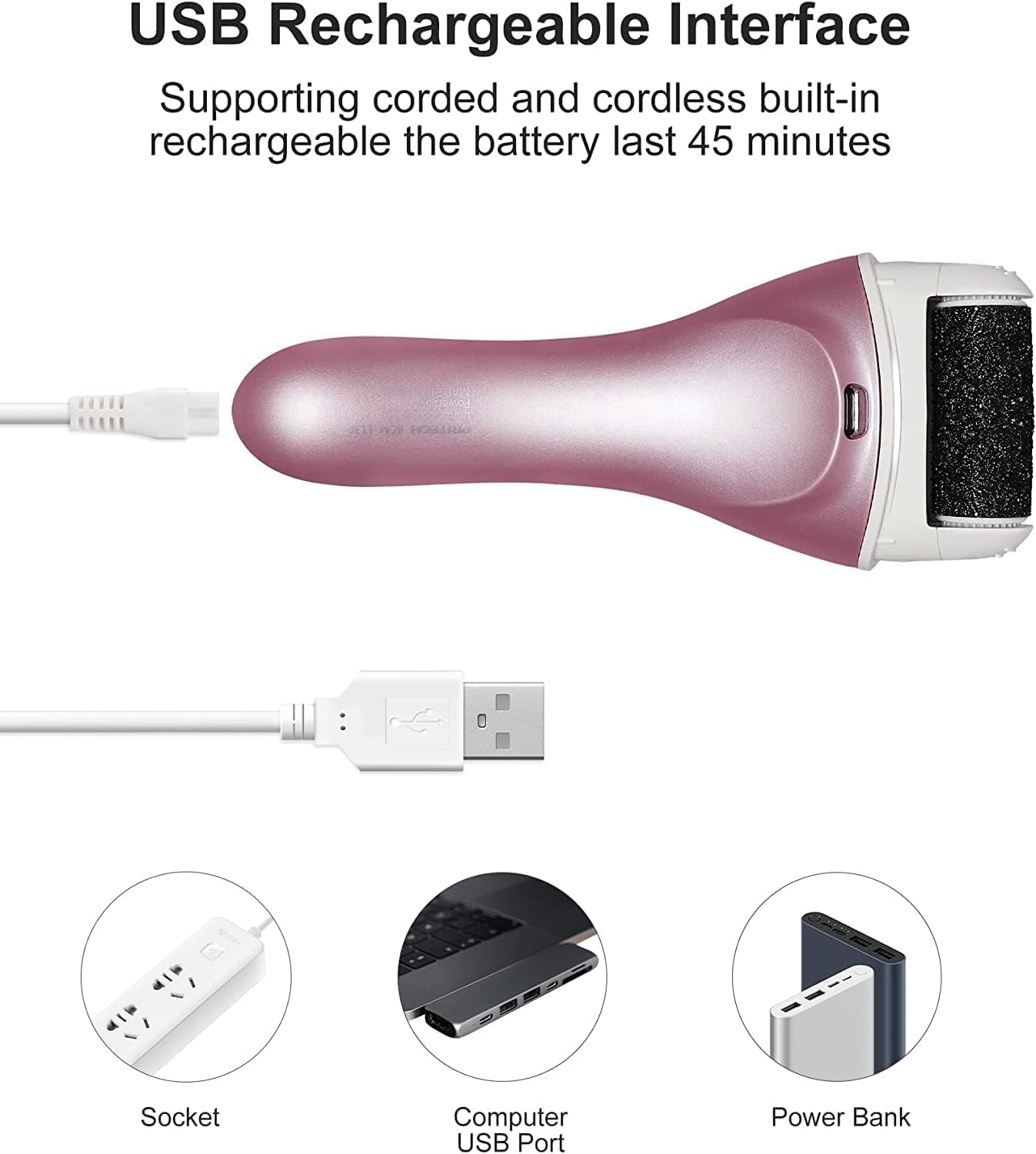 Electric Feet Callus Removers Rechargeable,Portable Electronic Foot File Pedicure Tools, Electric Callus Remover Kit,Professional Pedi Feet Care Perfect for Dead,Hard Cracked Dry Skin（Pink）