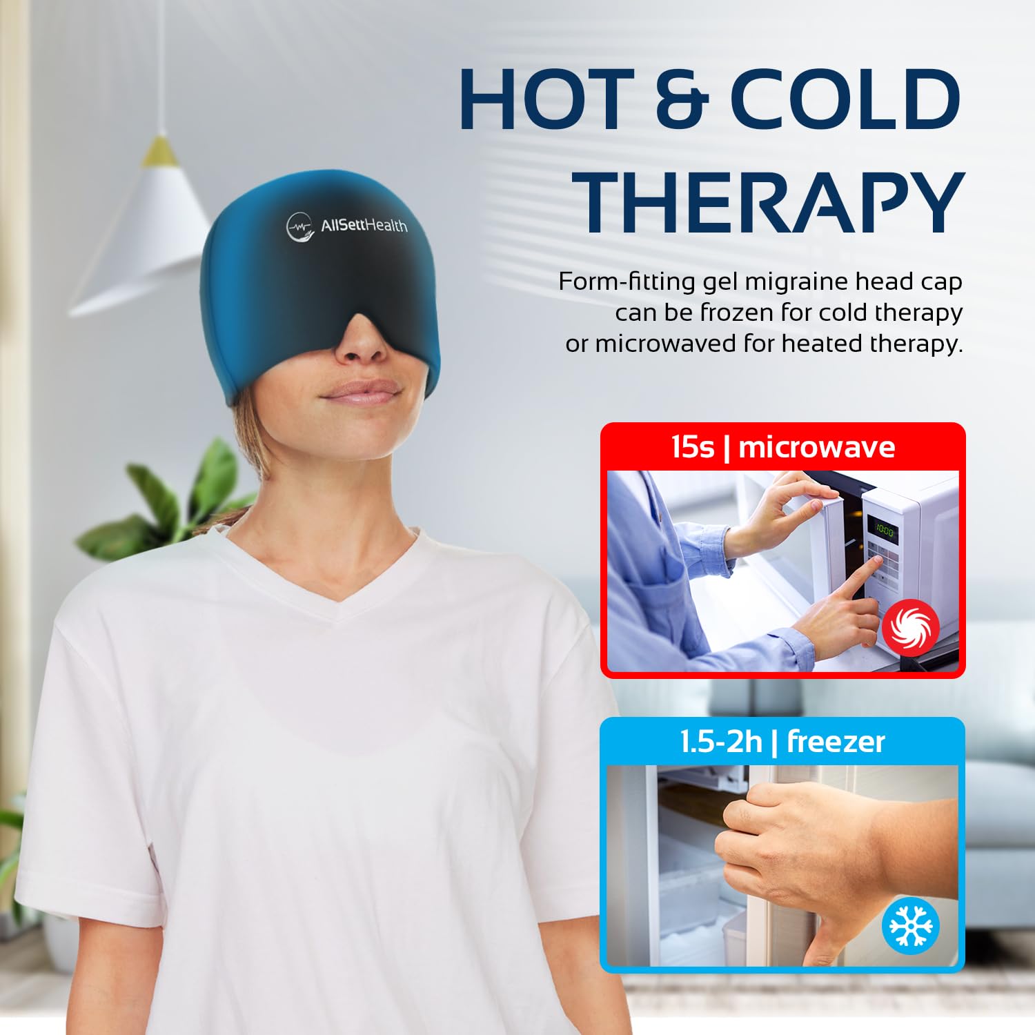 Migraine Relief Cap Ice Head Wrap and Hat | Hot/Cold Gel Pack With Face and Eye Mask Compress for Headache Relief - Black - FSA HSA Eligible