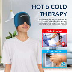 Migraine Relief Cap Ice Head Wrap and Hat | Hot/Cold Gel Pack With Face and Eye Mask Compress for Headache Relief - Black - FSA HSA Eligible