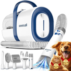 oneisall Dog Grooming Vacuum, Pet Grooming Vacuum with Clipper Nail Grinder, 1.5L Dust Cup Dog deshedding Vacuum Brush with 7 Pet Grooming Tools for Shedding Pet Hair, Home Cleaning