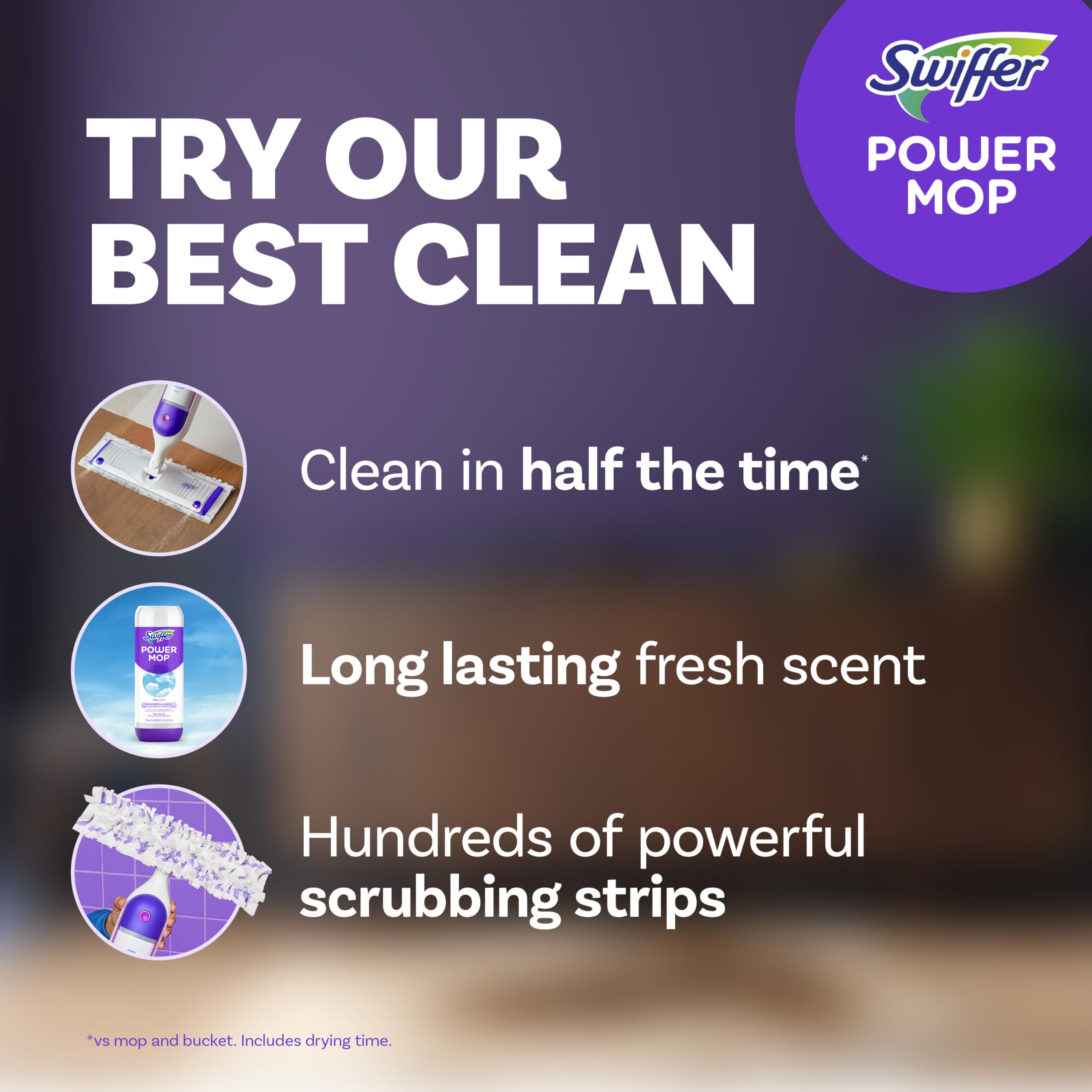 Swiffer PowerMop Multi-Surface Mop Kit for Floor Cleaning, Includes PowerMop, 2 Mopping Pad Refills, 1 Cleaning Solution with Fresh Scent and 2 Batteries