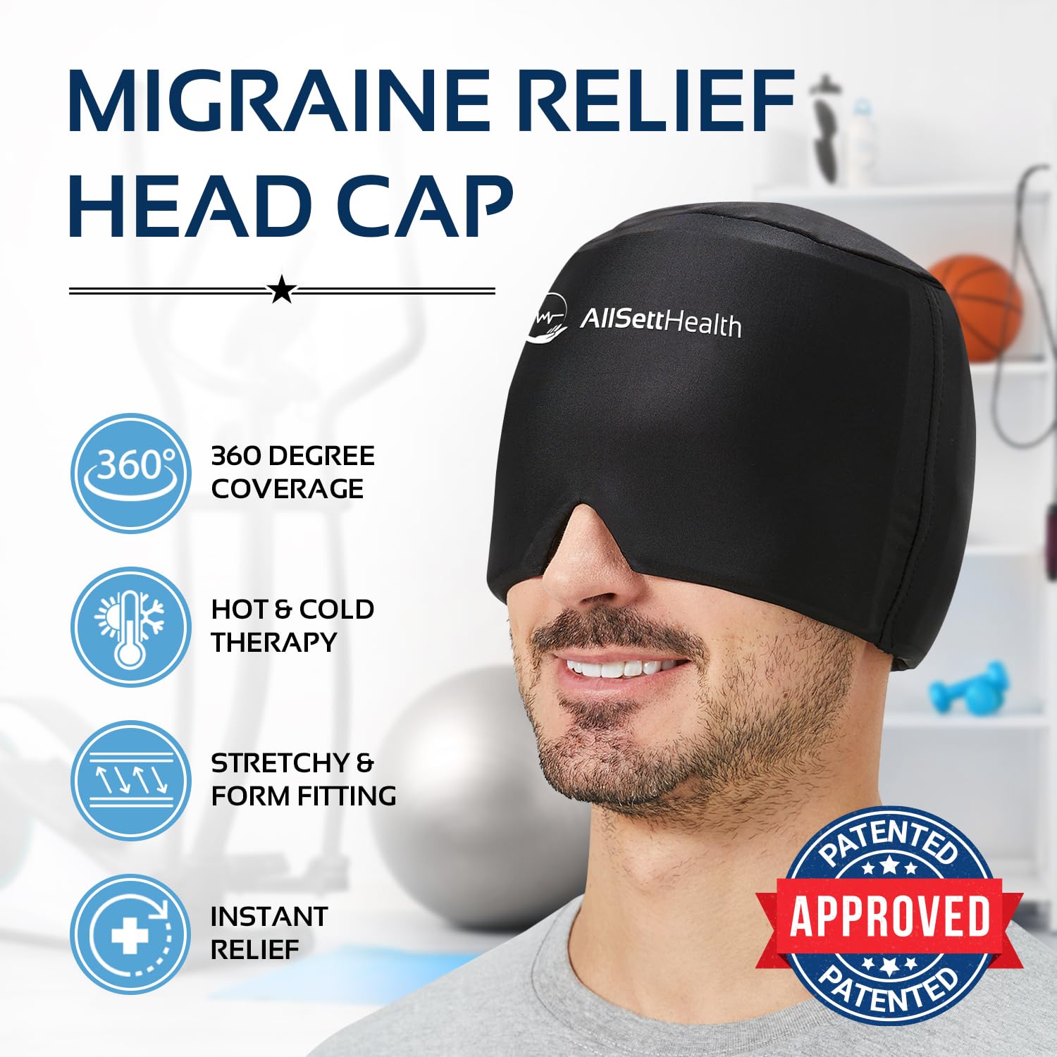 Migraine Relief Cap Ice Head Wrap and Hat | Hot/Cold Gel Pack With Face and Eye Mask Compress for Headache Relief - Black - FSA HSA Eligible