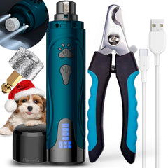 Dog Nail Grinder, Dog Nail Trimmers and Clippers Kit, Super Quiet Electric Pet Nail Grinder, Rechargeable, for Small Large Dogs & Cats Toenail & Claw Grooming,3 Speeds (A-Dark Blue)