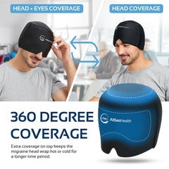 Migraine Relief Cap Ice Head Wrap and Hat | Hot/Cold Gel Pack With Face and Eye Mask Compress for Headache Relief - Black - FSA HSA Eligible