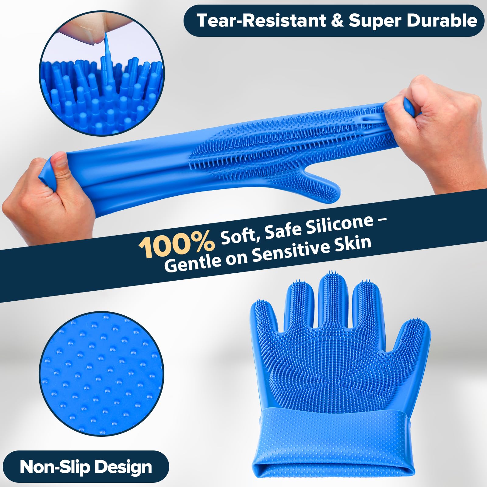 Augwind 6PCS Pet Grooming Kit | Dog Washing Gloves | Dog Bath Brush | Dog Bath Gloves | Dog Shampoo Brush | Pet Grooming Gloves | Cat Bathing Supplies | Dog Bath Supplies (Navy Blue)