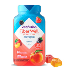 Vitafusion Fiber Well Gummies, Sugar Free Fiber Supplement, Gummies for Adults, Strawberry & Blackberry Flavors, 90 Count