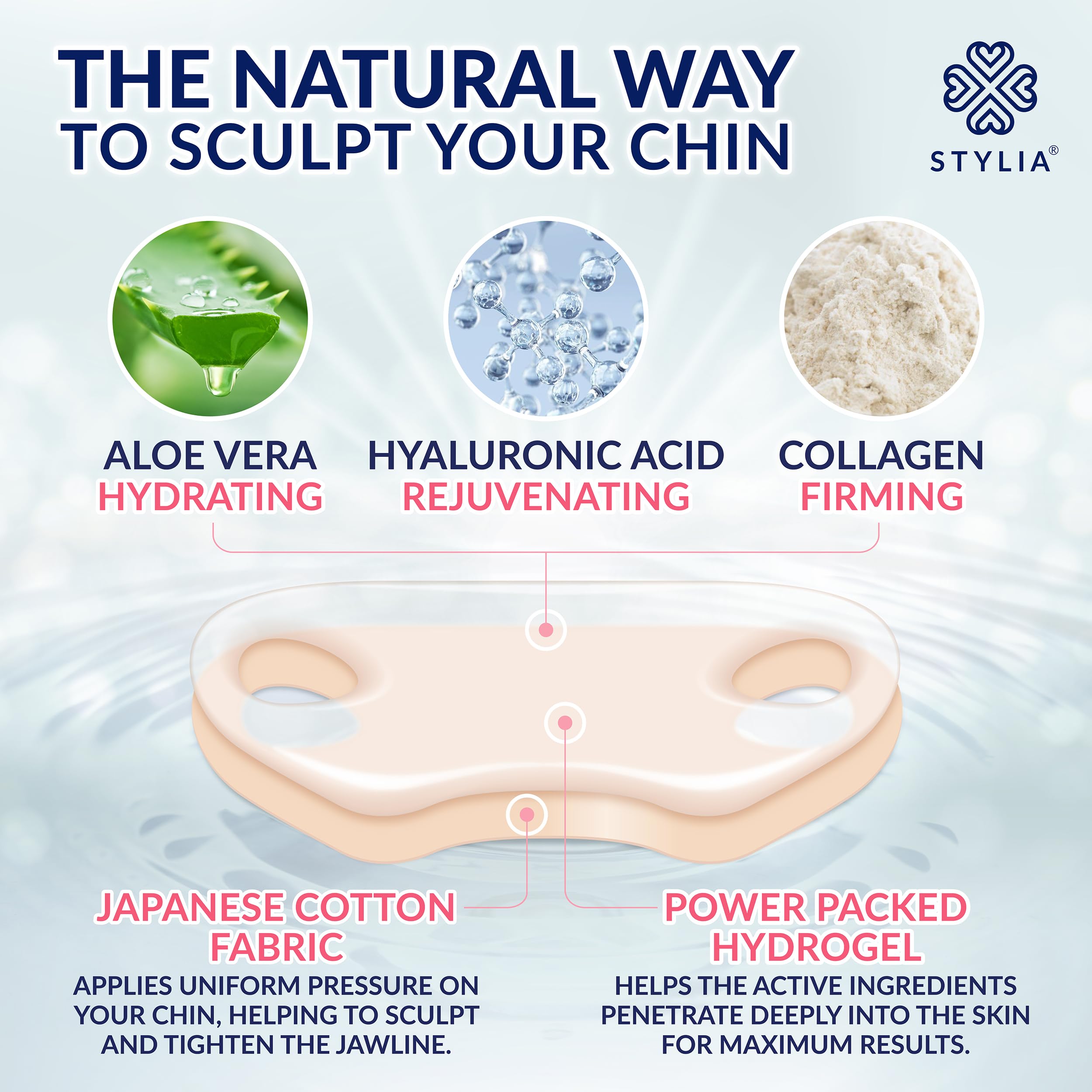 Stylia V-Line Lifting Collagen Face Mask with Hyaluronic Acid & Aloe Vera - Spa Quality Chin Strap - Jawline Shaper Collagen Mask - Face Masks Skincare - Chin Strap for Sleeping - 10PC