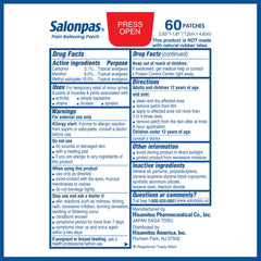 Salonpas Pain Relieving Patch for Back, Neck, Shoulder, Knee Pain and Muscle Soreness - 8 Hour Pain Relief - 60 Count