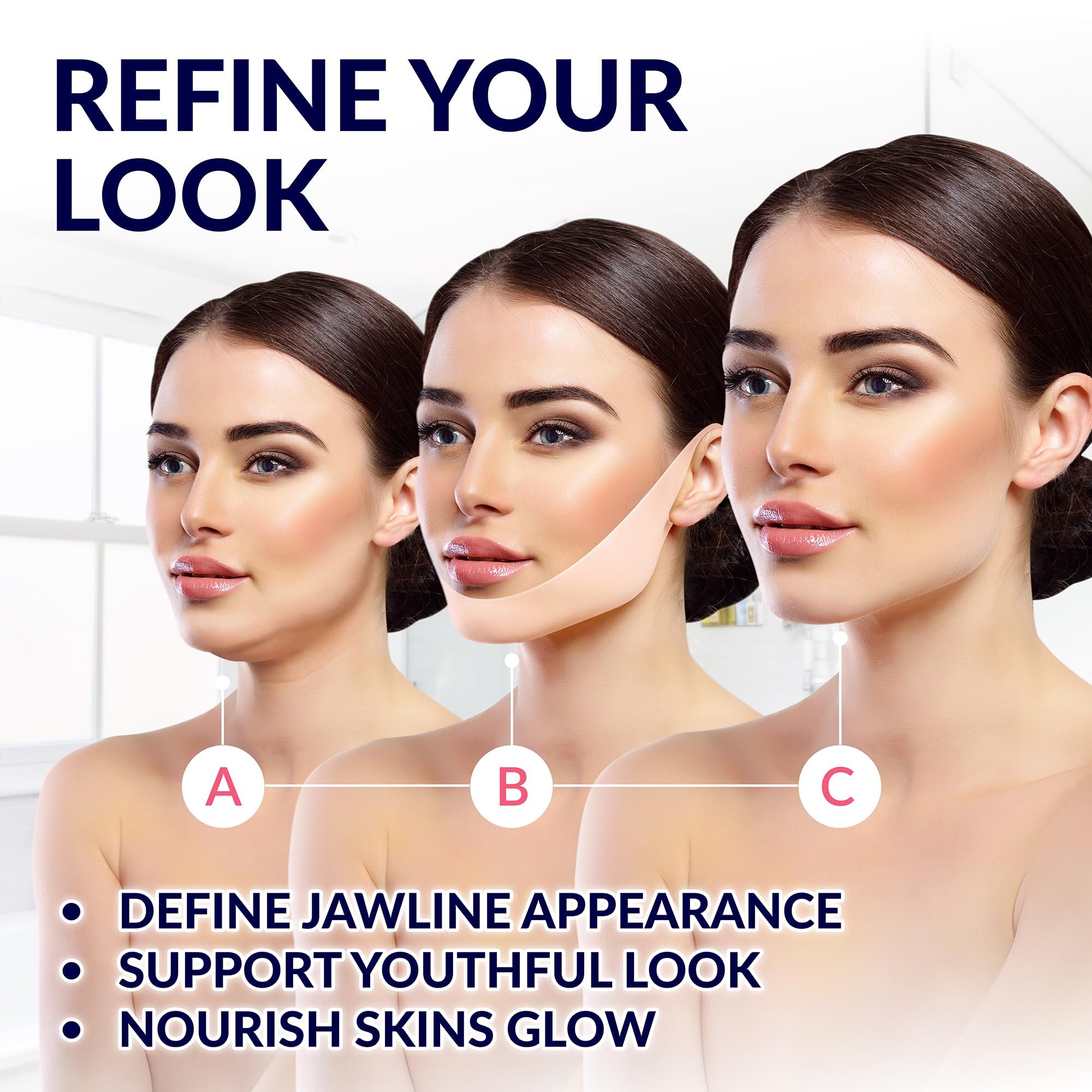Stylia V-Line Lifting Collagen Face Mask with Hyaluronic Acid & Aloe Vera - Spa Quality Chin Strap - Jawline Shaper Collagen Mask - Face Masks Skincare - Chin Strap for Sleeping - 10PC
