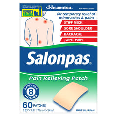 Salonpas Pain Relieving Patch for Back, Neck, Shoulder, Knee Pain and Muscle Soreness - 8 Hour Pain Relief - 60 Count