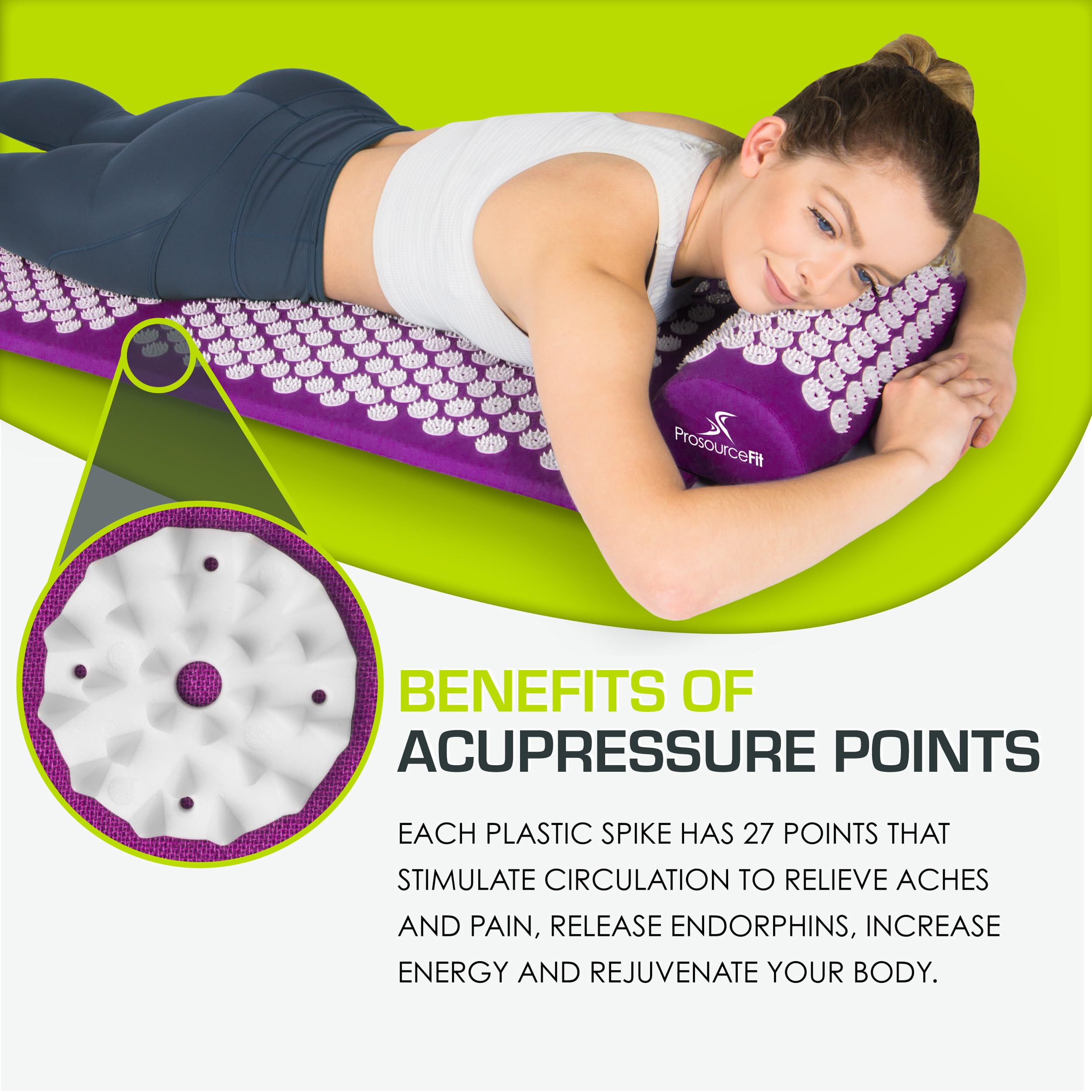 ProsourceFit Acupressure Mat and Pillow Set for Back/Neck Pain Relief and Muscle Relaxation, Purple