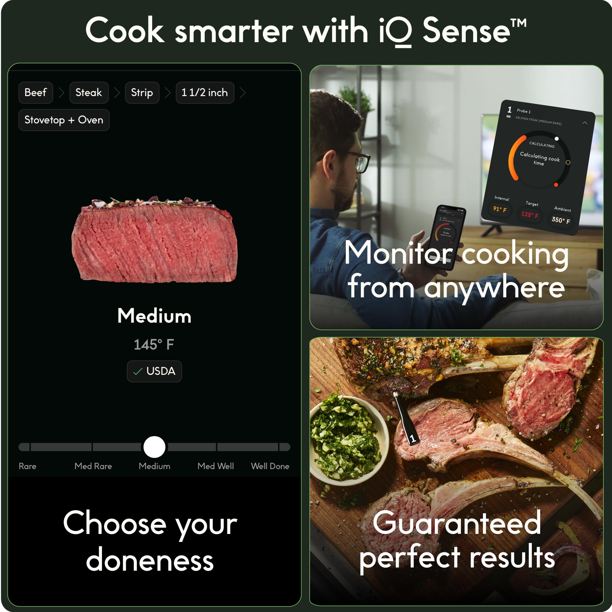 CHEF iQ Sense Smart Wireless Meat Thermometer with Ultra-Thin Probe, Unlimited Range Bluetooth Meat Thermometer, Digital Food Thermometer for Remote Monitoring of BBQ Grill, Oven, Smoker, Air Fryer