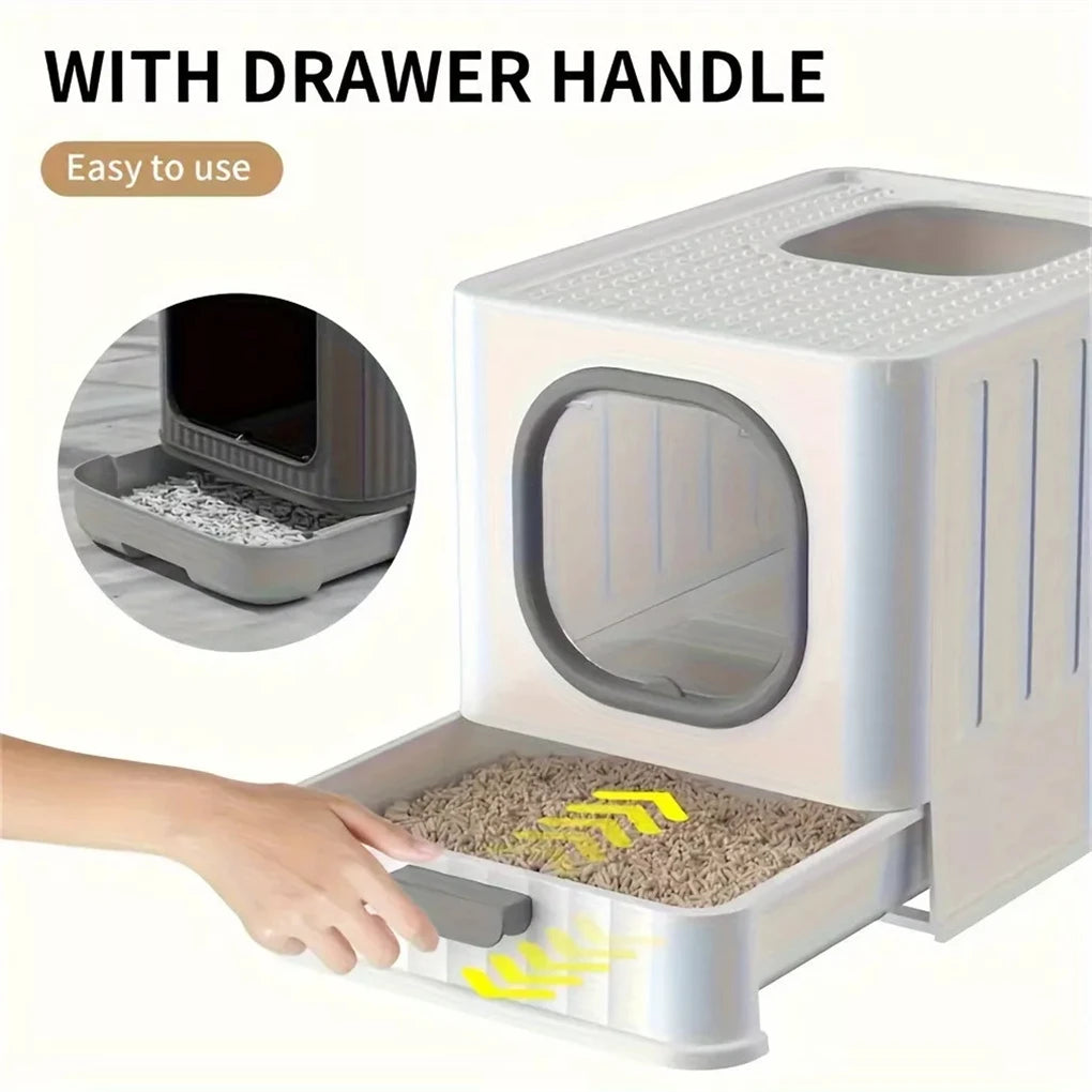 Leak-Proof Enclosed Cat Litter Box with Drawer
