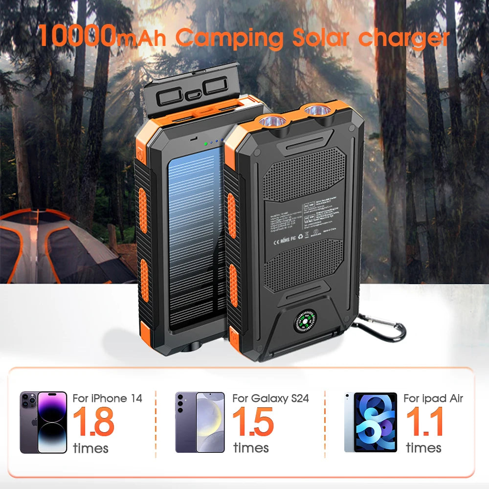 10000mAh Solar Power Bank with Compass & Flashlight