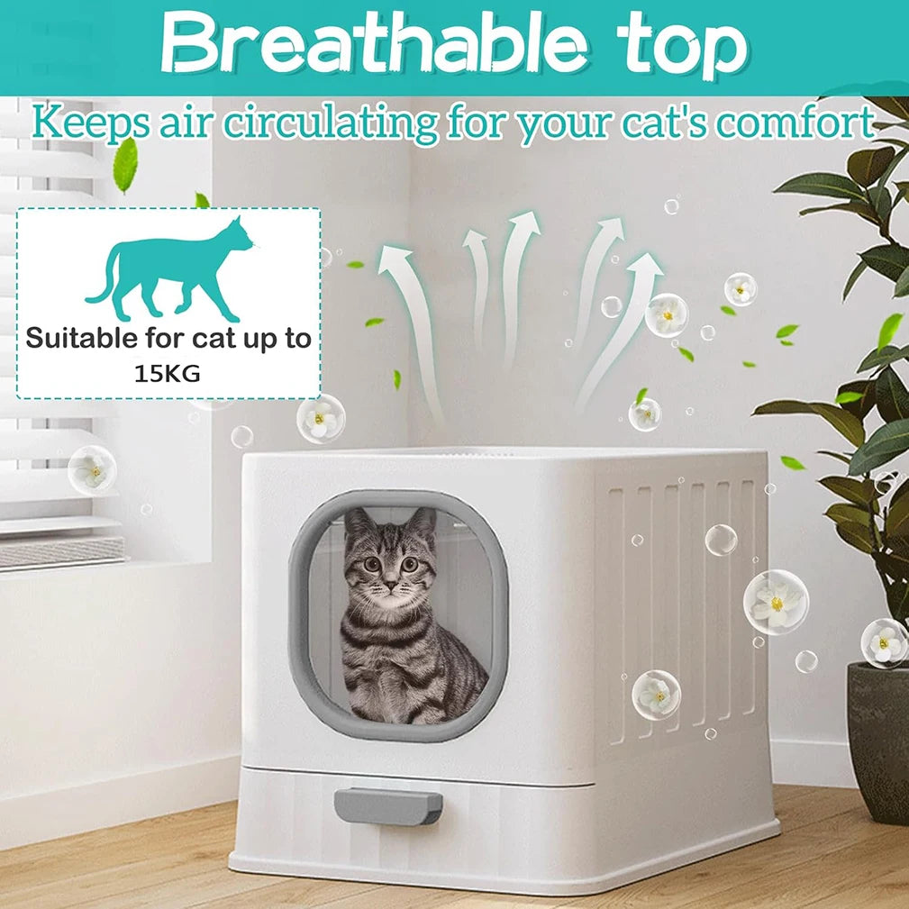 Leak-Proof Enclosed Cat Litter Box with Drawer
