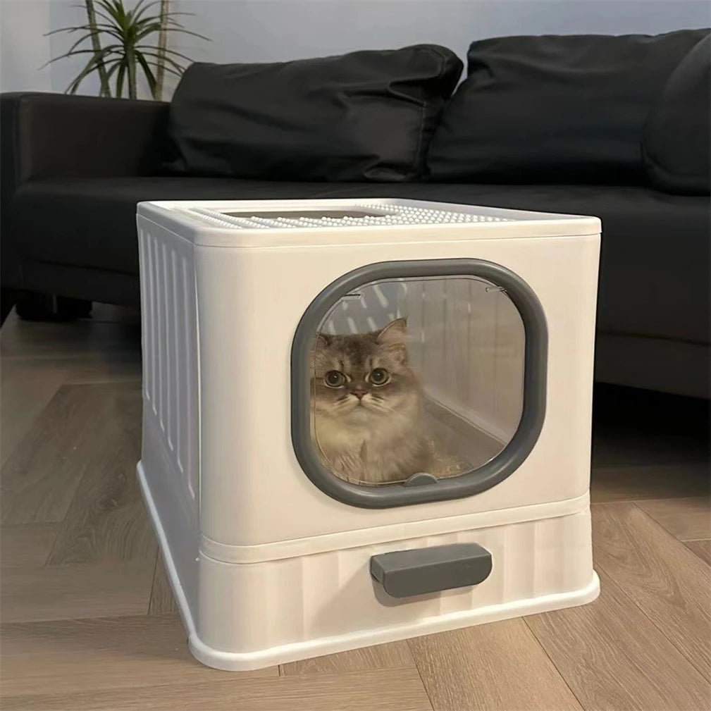 Leak-Proof Enclosed Cat Litter Box with Drawer