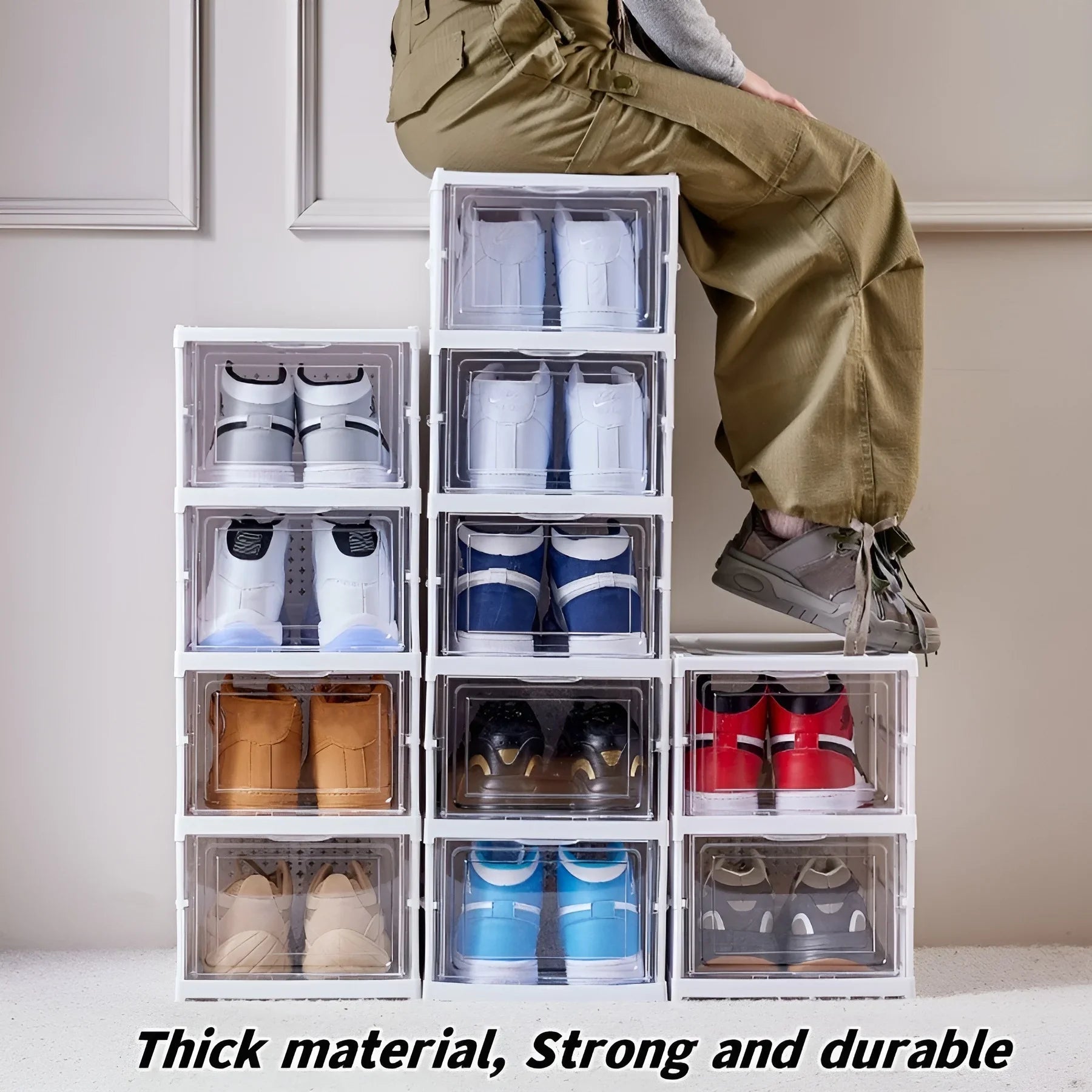 Stackable Transparent Shoe Storage Box Organizer