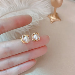 14K Gold Zircon Pearl Earrings