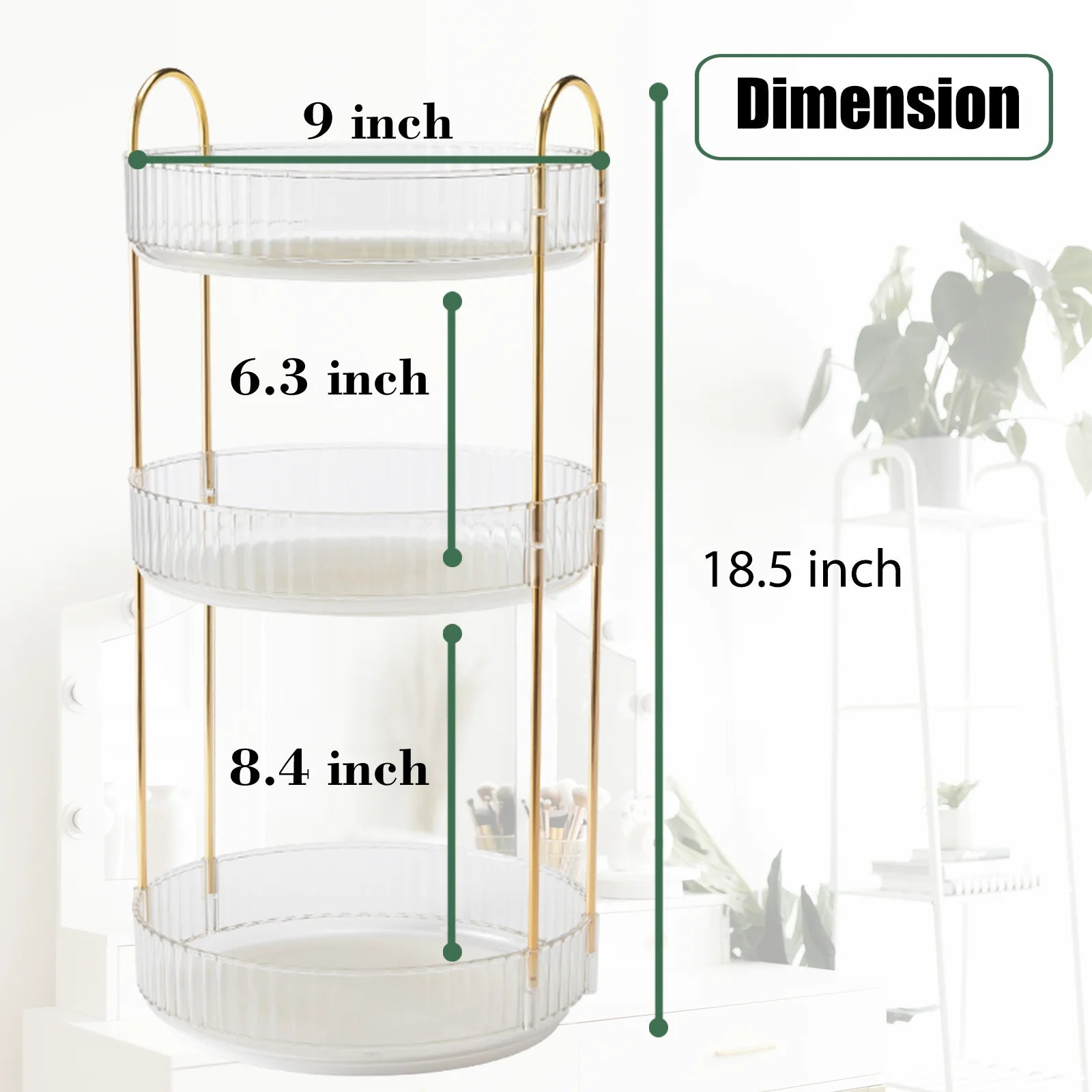 3-Tier Rotating Makeup Organizer for Vanity