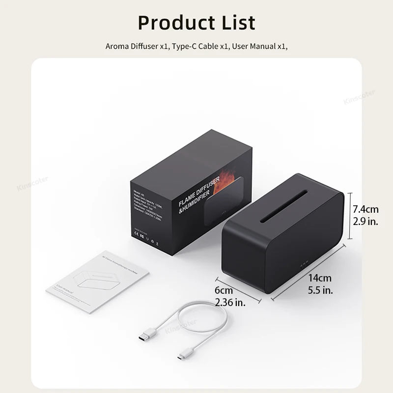 Simulation Flame Aromatherapy Humidifier with LED Light
